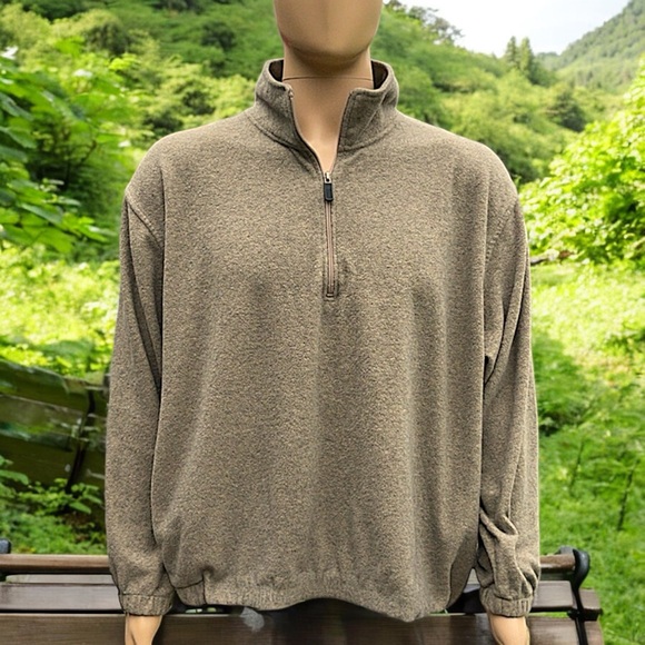 Croft & Barrow Sport Grayish Tan Quarter Zip Drop Shoulder Fleece Pullover - Picture 3 of 16